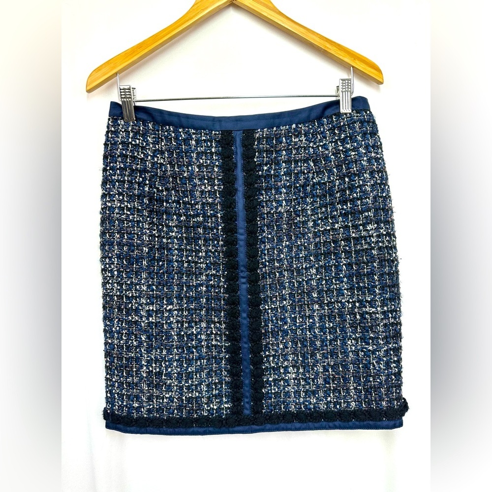 Tory Burch Annabelle Navy Tweed Skirt Size 8 - Picture 4 of 15